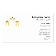 Two Facing Giraffes with Hearts. Cartoon. Business Cards