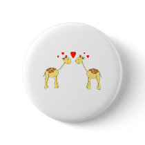 Two Facing Giraffes with Hearts. Cartoon. Pin