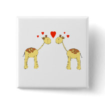 Two Facing Giraffes with Hearts. Cartoon. Buttons