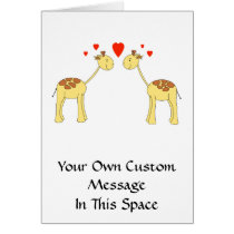 Two Facing Giraffes with Hearts. Cartoon. Greeting Cards