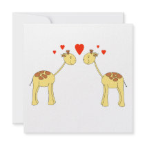 Two Facing Giraffes with Hearts. Cartoon. Invites