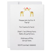 Two Facing Giraffes with Hearts. Cartoon. Custom Invites