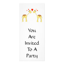 Two Facing Giraffes with Hearts. Cartoon. Personalized Invites