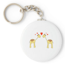 Two Facing Giraffes with Hearts. Cartoon. Key Chain