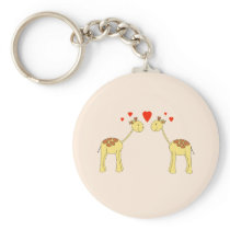 Two Facing Giraffes with Hearts. Cartoon. Key Chain