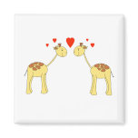 Two Facing Giraffes with Hearts. Cartoon. Magnets