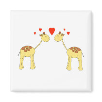 Two Facing Giraffes with Hearts. Cartoon. Magnets