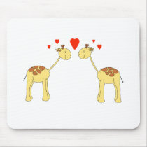 Two Facing Giraffes with Hearts. Cartoon. Mousepads