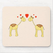 Two Facing Giraffes with Hearts. Cartoon. Mousepad
