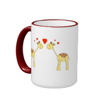 Two Facing Giraffes with Hearts. Cartoon. Coffee Mug