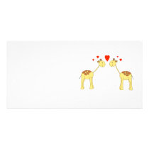 Two Facing Giraffes with Hearts. Cartoon. Photo Greeting Card