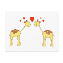 Two Facing Giraffes with Hearts. Cartoon. Post Cards