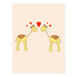 Two Facing Giraffes with Hearts. Cartoon. Postcards