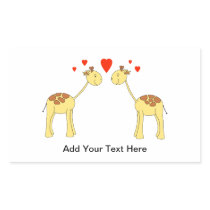 Two Facing Giraffes with Hearts. Cartoon. Rectangular Stickers