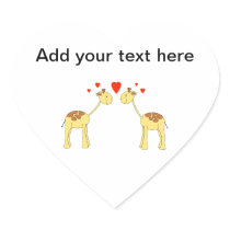 Two Facing Giraffes with Hearts. Cartoon. Heart Stickers