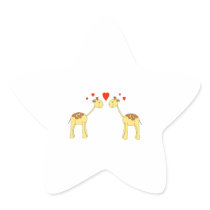 Two Facing Giraffes with Hearts. Cartoon. Star Stickers