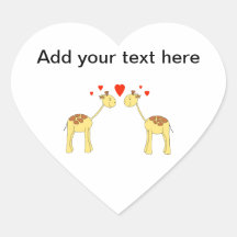 Two Facing Giraffes with Hearts. Cartoon. Heart Stickers