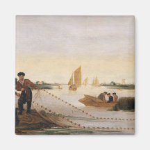 Two Fishermen Pulling in their Nets Fridge Magnet