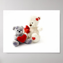 Two Fluffy Teddy Bears On White Background Poster