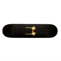 Two Giraffes Close-up. Cartoon Skate Deck