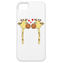 Two Giraffes with Red Love Hearts. Cartoon