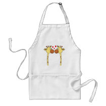 Two Giraffes with Red Love Hearts. Cartoon Aprons