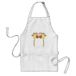 Two Giraffes with Red Love Hearts. Cartoon Aprons