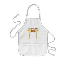 Two Giraffes with Red Love Hearts. Cartoon Apron