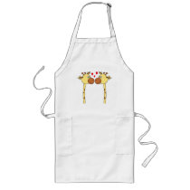 Two Giraffes with Red Love Hearts. Cartoon Apron