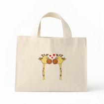 Two Giraffes with Red Love Hearts. Cartoon Canvas Bags