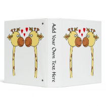Two Giraffes with Red Love Hearts. Cartoon Vinyl Binders