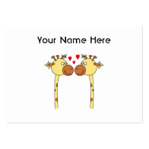 Two Giraffes with Red Love Hearts. Cartoon Business Cards