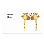 Two Giraffes with Red Love Hearts. Cartoon Business Card Templates