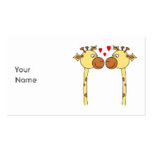 Two Giraffes with Red Love Hearts. Cartoon Business Card Templates