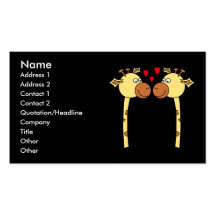Two Giraffes with Red Love Hearts. Cartoon Business Card Template