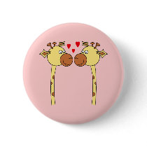 Two Giraffes with Red Love Hearts. Cartoon Pins