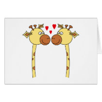 Two Giraffes with Red Love Hearts. Cartoon Greeting Card