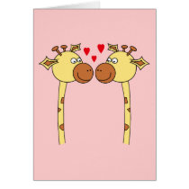 Two Giraffes with Red Love Hearts. Cartoon Greeting Card