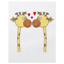 Two Giraffes with Red Love Hearts. Cartoon Full Color Flyer