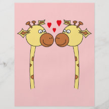 Two Giraffes with Red Love Hearts. Cartoon Full Color Flyer