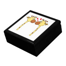 Two Giraffes with Red Love Hearts. Cartoon Jewelry Boxes