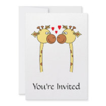 Two Giraffes with Red Love Hearts. Cartoon Custom Announcement