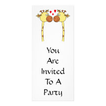 Two Giraffes with Red Love Hearts. Cartoon Invitation