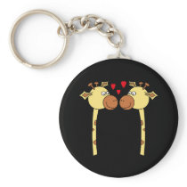 Two Giraffes with Red Love Hearts. Cartoon Key Chain
