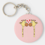Two Giraffes with Red Love Hearts. Cartoon Key Chain
