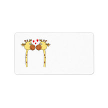 Two Giraffes with Red Love Hearts. Cartoon Personalized Address Label