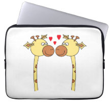 Two Giraffes with Red Love Hearts. Cartoon Laptop Sleeves