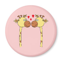 Two Giraffes with Red Love Hearts. Cartoon Refrigerator Magnets