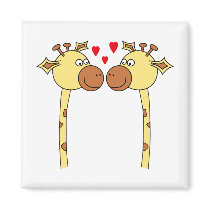 Two Giraffes with Red Love Hearts. Cartoon Magnet