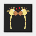 Two Giraffes with Red Love Hearts. Cartoon Magnets